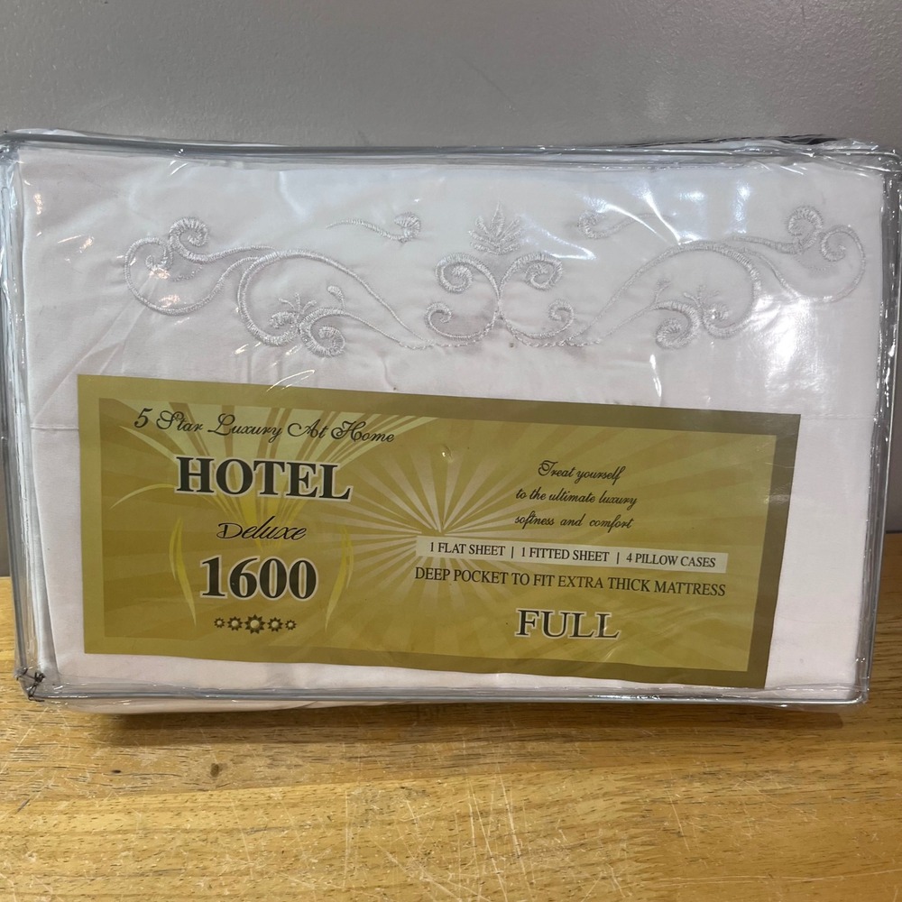 Vtg 5 Star Luxury Art Sheet Set Full White Hotel Deluxe 1600 Embroidered 6pc
